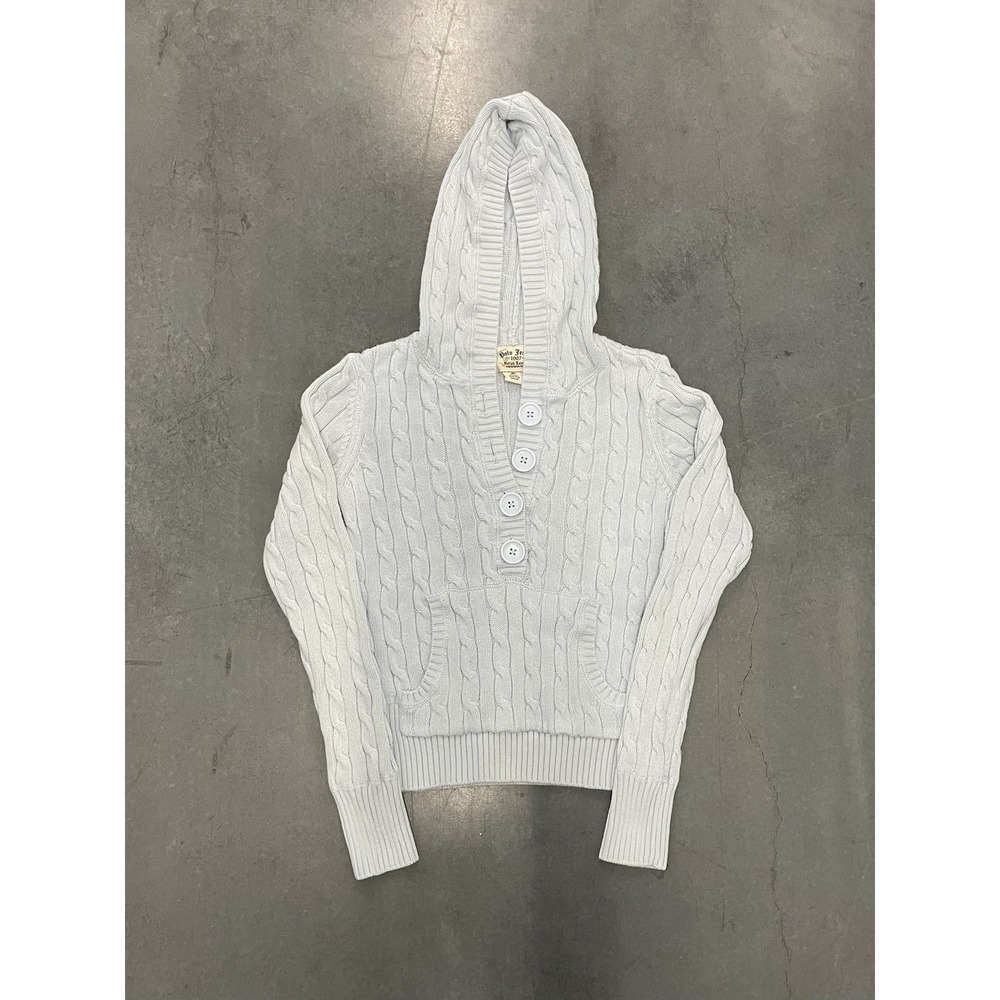 Polo Jeans 1967 Ralph Lauren Women White Cable Knit Hooded Pullover Sweater S